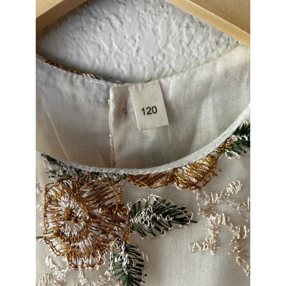 Girls Embroidered Tulle Dress 5T | Ivory Floral Mesh Party Flower Girl Dress